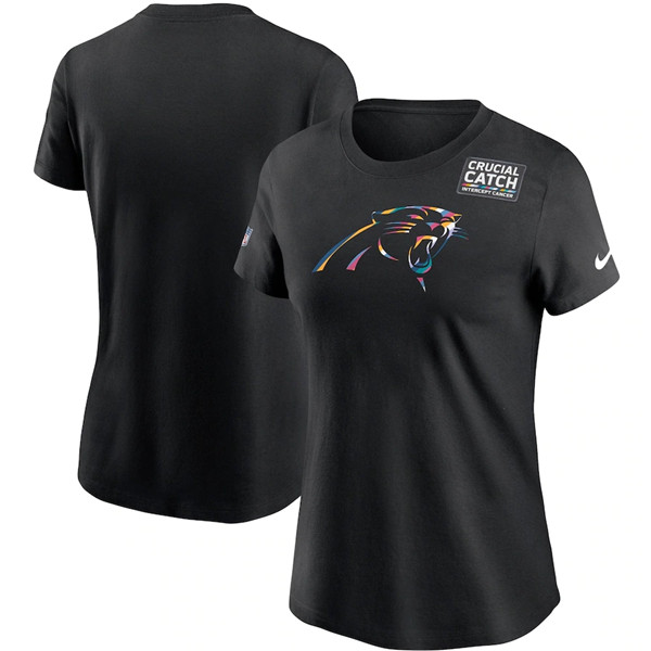 Women's Carolina Panthers Black NFL 2020 Sideline Crucial Catch Performance T-Shirt(Run Small)